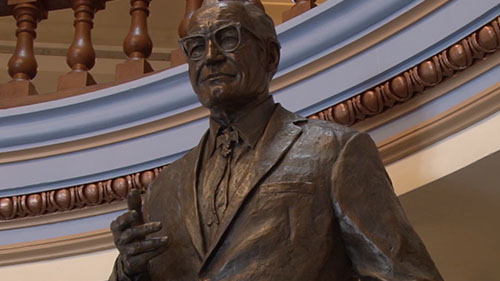 The Arizona Capitol Museum unveiled an 8-foot bronze statue of former Sen. Barry Goldwater. The sculpture will remain at the museum for a few months before it's moved to National Statuary Hall in the U.S. Capitol. Cronkite News reporter <b>Thuy Lan Nguyen</b> has more.